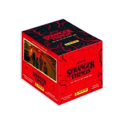 Caja 36 sobres con 5 cromos cada uno Stranger Things Nos vemos al otro lado