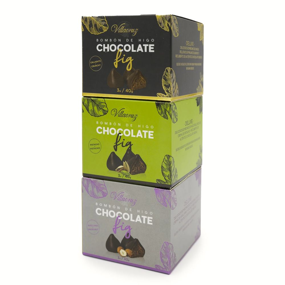 Pack Mix Bombón de Higo Chocolate Fij relleno Crujiente Pistacho y Avellana 120 g