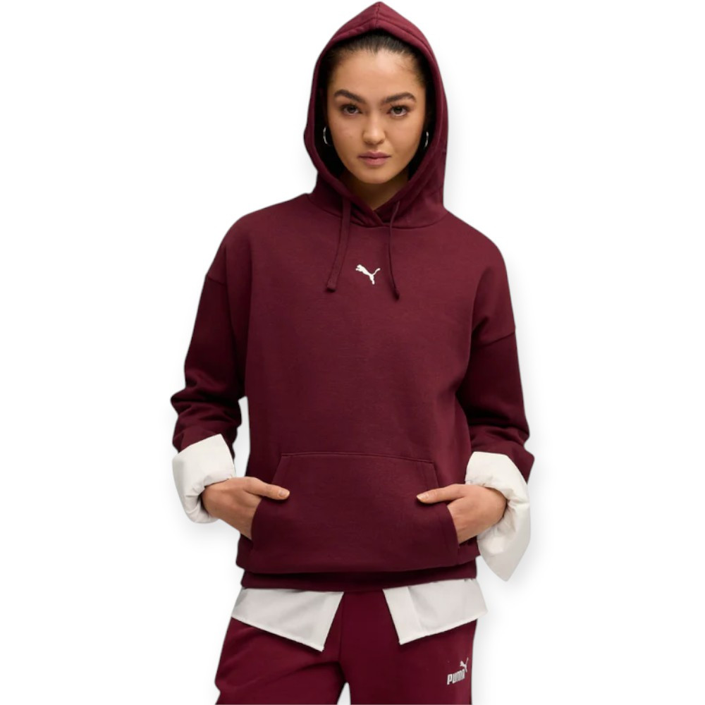 Imagen SUDADERA PUMA ESSENTIALS OVERSIZED DIE ROJO GRANATE 685398-96 HOODIE CASUAL MUJER