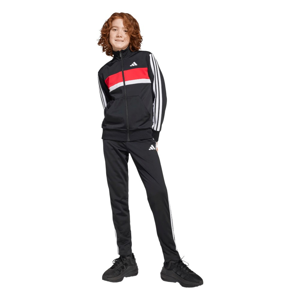 Imagen CHANDAL ADIDAS 3STRIPES TIBERIO TS NEGRO BLANCAS ROJO JC7519 CONJUNTO NIÑO NIÑA
