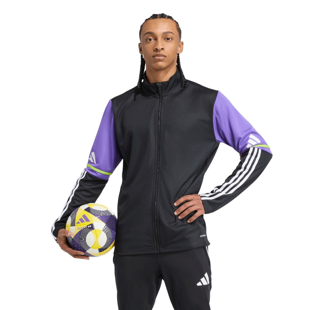 Imagen CHAQUETA ADIDAS SQ25 TR NEGRO MORADO RAFMOR JV6067 SUDADERA CREMALLERA FUTBOL HOMBRE