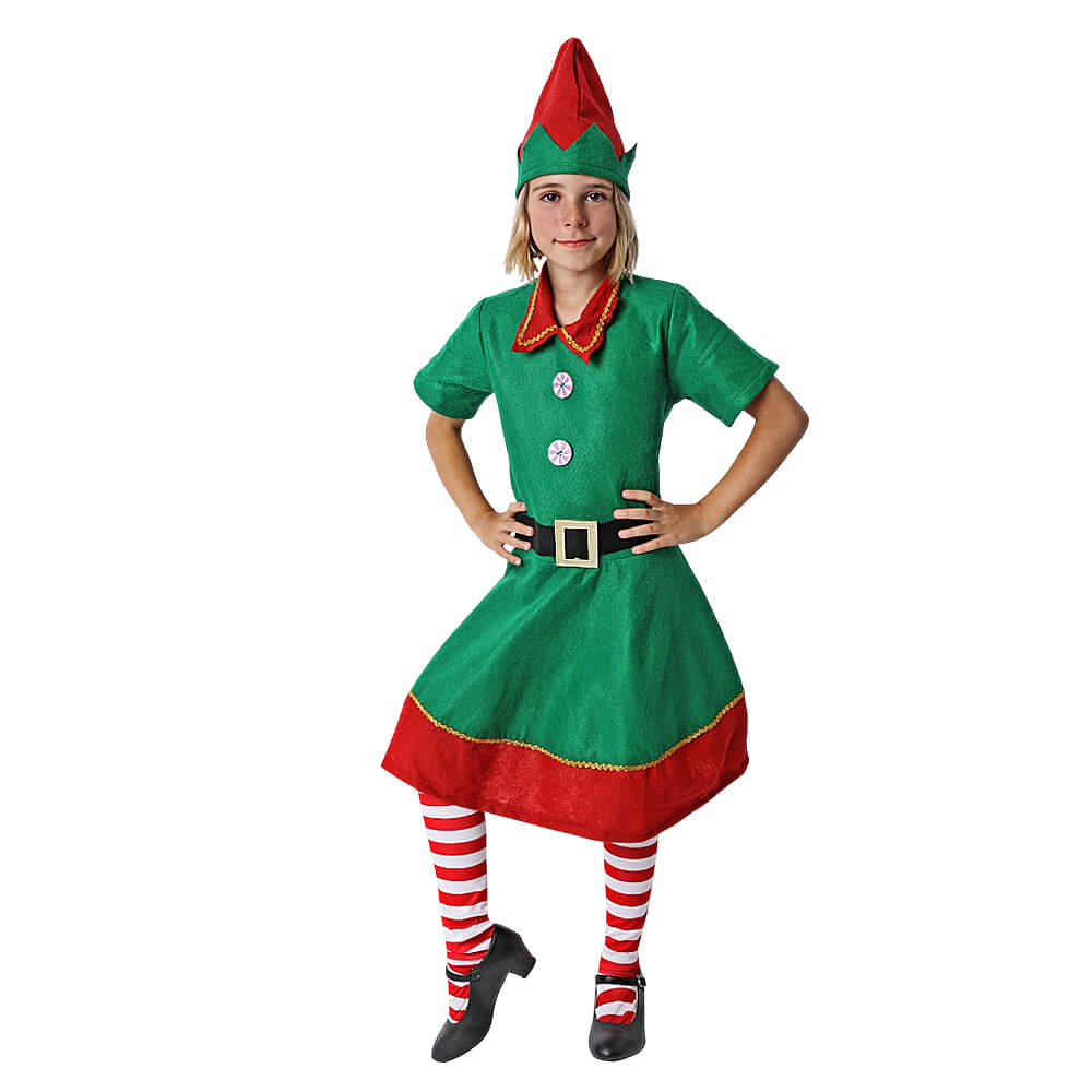 Disfraz de Elfa Infantil – Vestido Navideño con Gorro y Cinturón 1