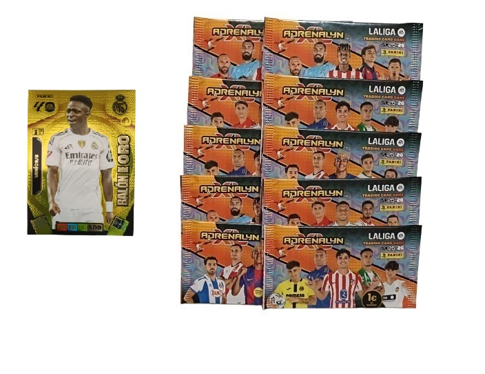 Vinicius Balón de Oro + 10 sobres normales Adrenalyn XL 2025 2026 Carta Colección Panini