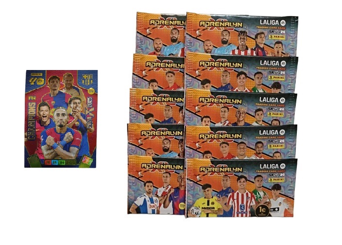 Champions FC Barcelona 24 25 + 10 sobres normales Adrenalyn XL 2025 2026 Carta Colección Panini