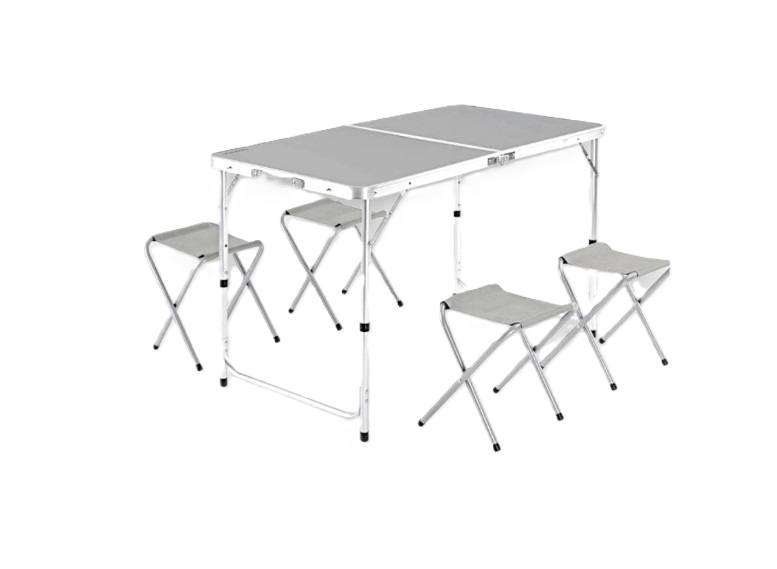 Conjunto Mesa Plegable + 4 Sillas Camping 120x60x70 cm