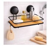 miniatura Estante 1 Nivel con Ventosa de Bambú y Metal 25,5x12x12cm 3