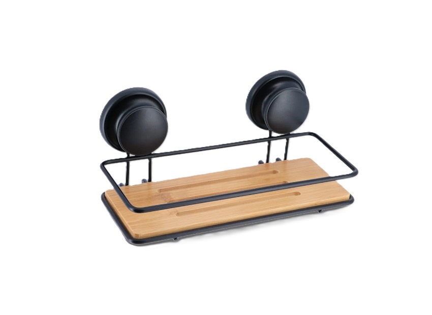 Estante 1 Nivel con Ventosa de Bambú y Metal 25,5x12x12cm 1