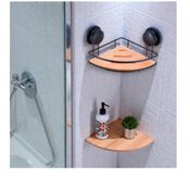 miniatura Estante Esquinero con Ventosa de Bambú y Metal 20x20x12,5cm 5