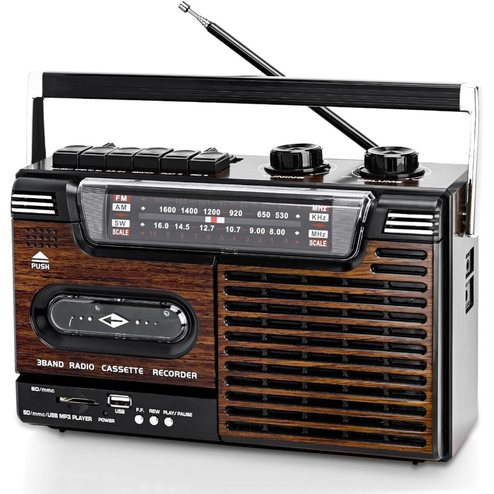 Radiocasete Reproductor Cintas de Casete SD/mmc/USB Vintage Banda AM/FM/SW