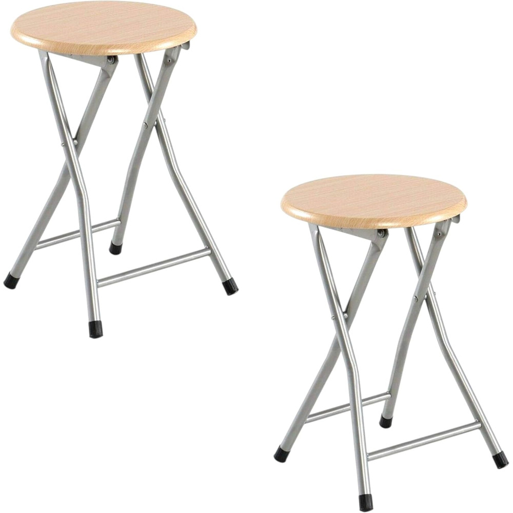 Juego 2 Taburetes Metálicos y Madera Plegables con Reposapiés 1
