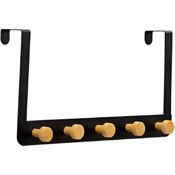 miniatura Perchero de metal para puerta con 5 ganchos de madera