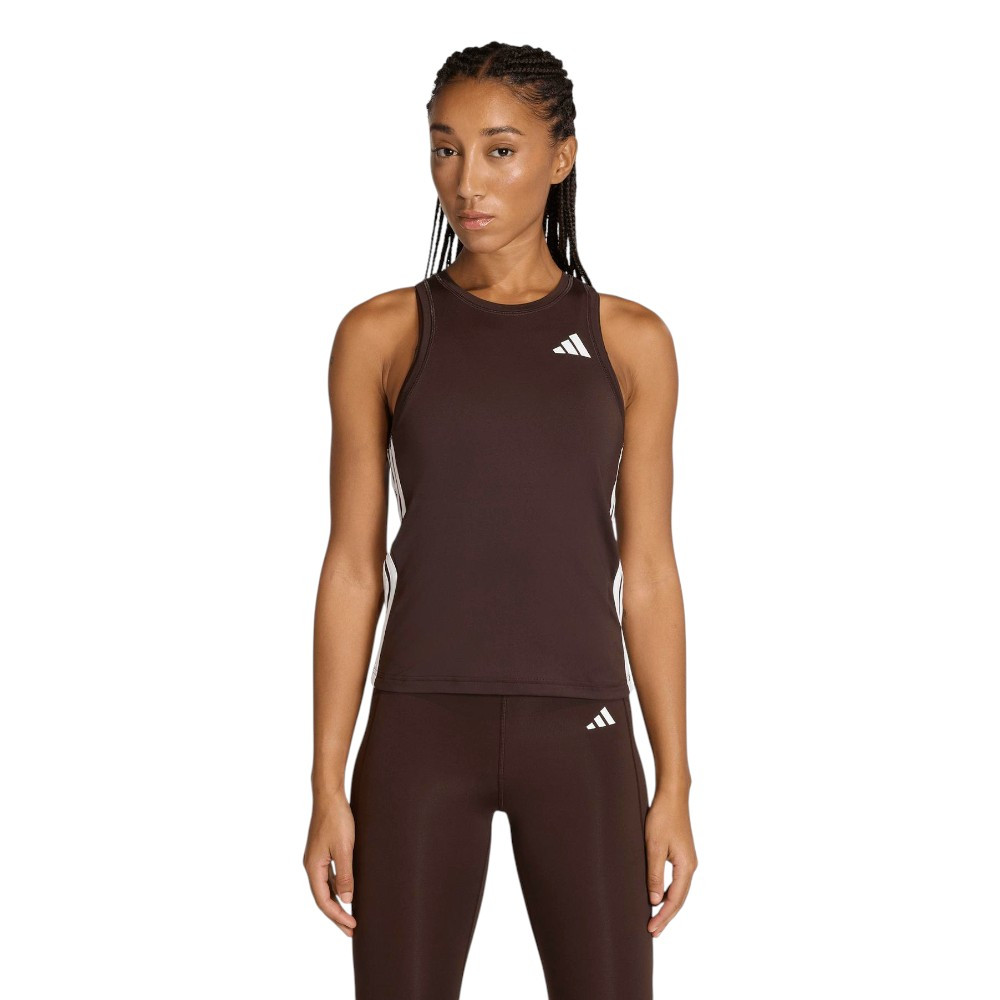 Imagen CAMISETA ADIDAS ESSENTIALS WE 3 STRIPES TK MARRON CACAO BLANCAS KC2971 TIRANTES MUJER