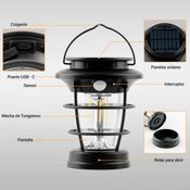miniatura Lámpara Solar camping con sensor movimiento 3