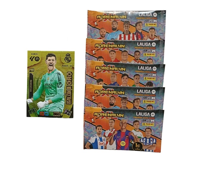 Courtois Nuevo Balón de Oro Carta + 5 sobres normales Adrenalyn Actualización XL 2025 2026 Panini