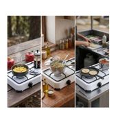 miniatura Cocina Portátil Gas de Doble Hornillo con Placas de Hierro Fundido 2