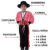 miniatura Disfraz de Cordobés Bailarín Flamenco Infantil con Sombrero y Fajín Tallas 1 a 12 años 3