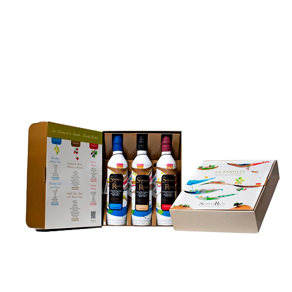 Pack regalo Aceite de Oliva Virgen Extra Gourmet - 3 x 500 ml Sabor suave, medio e intenso