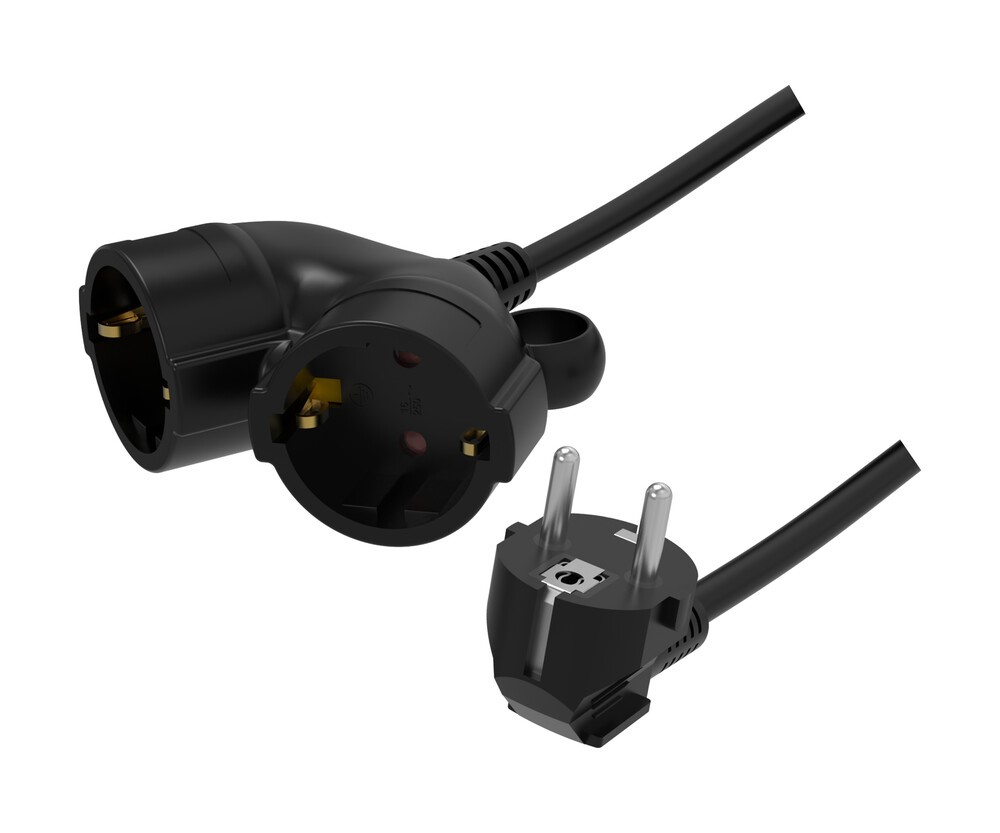 Prolongador doble 2 metros sin Interruptor Negro 3x1,5mm²