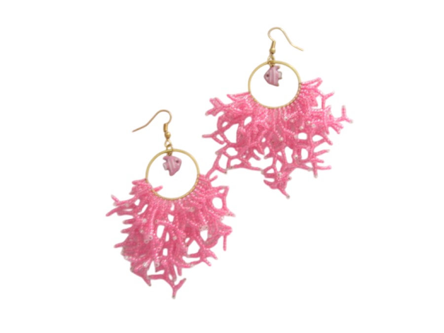 Pendientes acero con coral de rocallas y pez 01