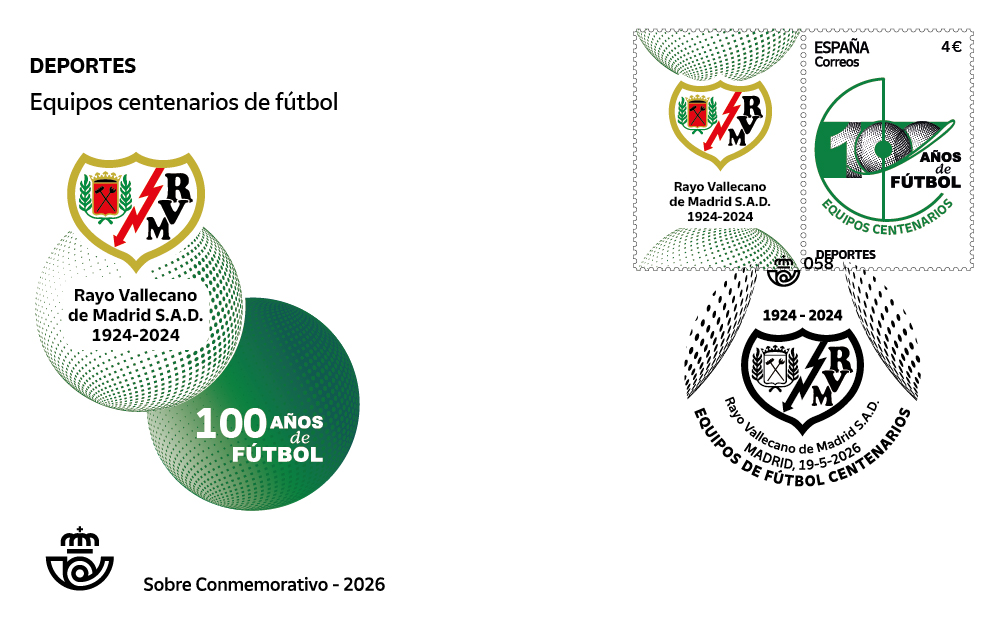 Sobre del primer día. Deportes. Equipos centenarios de fútbol. Rayo Vallecano 1924 - 2024