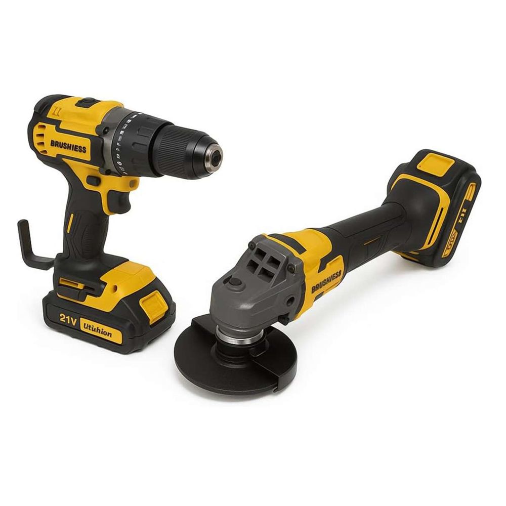 Klack Set pro  21v: taladro percutor + amoladora angular brushless con accesorios