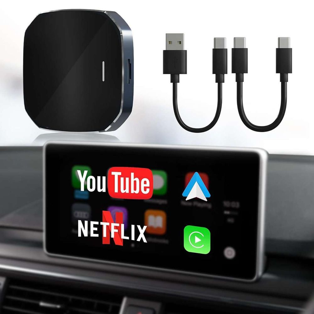 Klack Adaptador inalám. mini carplay box 2025 - carplay y android auto sin cables | streaming netflix y youtube | plug