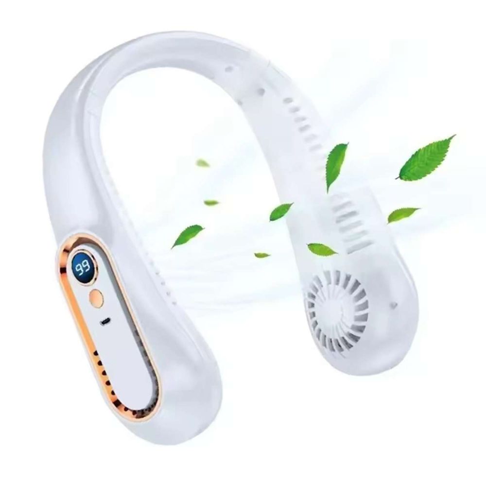 Klack Ventilador de cuello  con pantalla dig. inteligente - portátil, recarg. usb, 5 vel. y 78 salidas de aire
