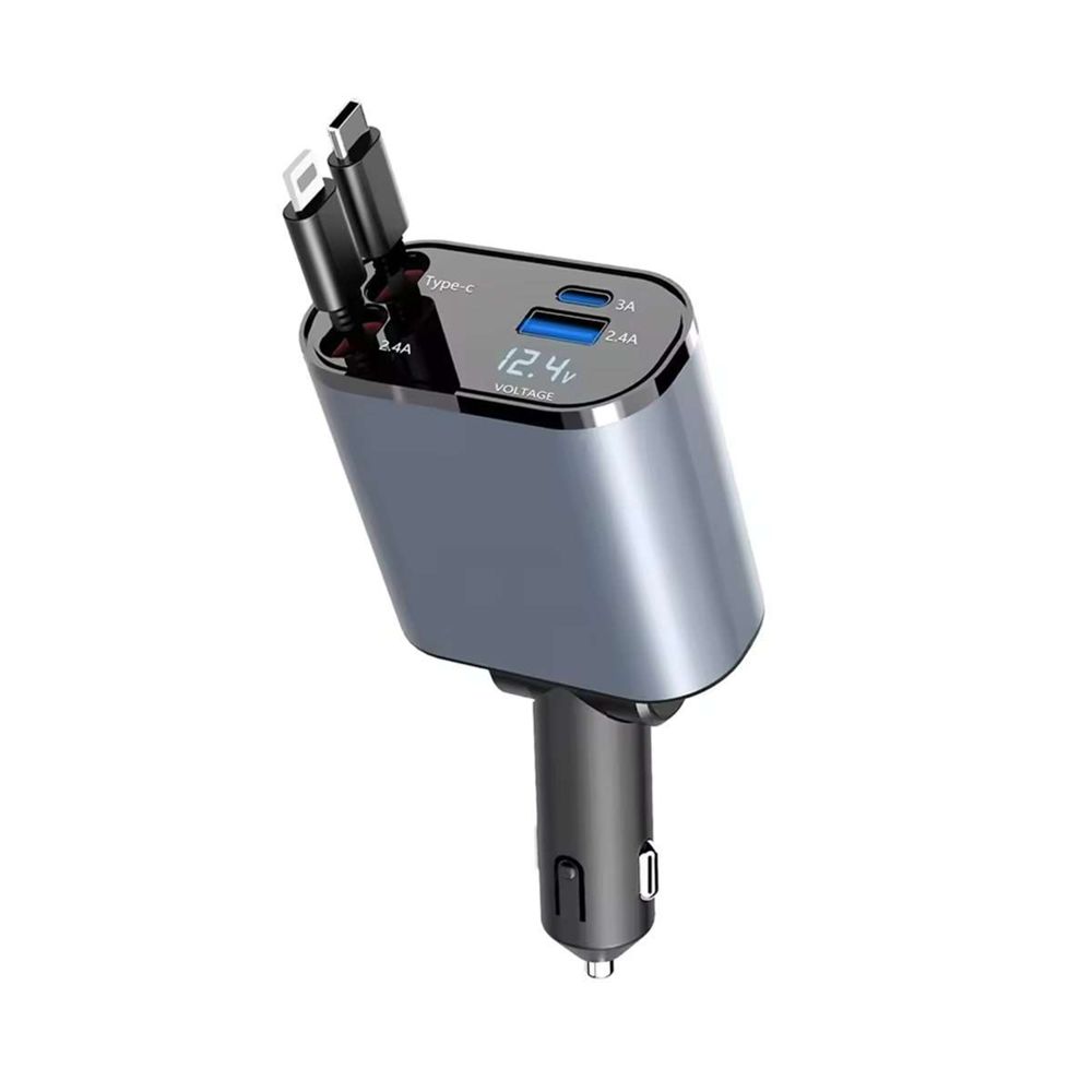 Klack Cargador de coche retráctil 4 en 1 de 120w | cable usb tipo - c y compatible iphone, carga ráp. p/ ios y android