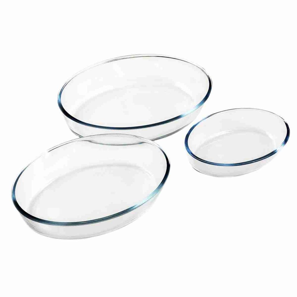 Klack Juego de 3 bandejas de vidrio ovaladas para horno  - 0.7 - 1.6 y 2.4 litros