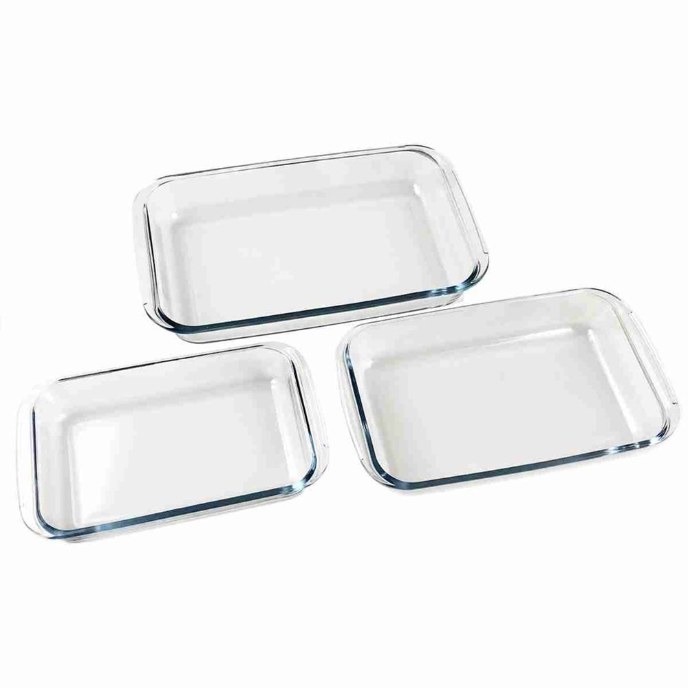 Klack Juego de 3 bandejas de vidrio rectangulares para horno  - 1 - 1.6 - 2.2 litros