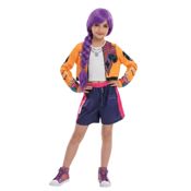 miniatura Niña posando con el disfraz de Demon Hunter estilo cantante urbana de dos piezas con camisa y pantal