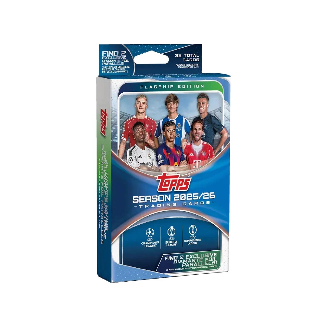 Topps Chrome UCC Uefa Club Competitions Hanger Box 2025/26 Europe - 1 caja con 35 cartas 2 Diamante Foil Paralela