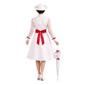 miniatura Mujer posando alegremente de frente sonriendo con la boca abierta, sosteniendo un paraguas blanco ce