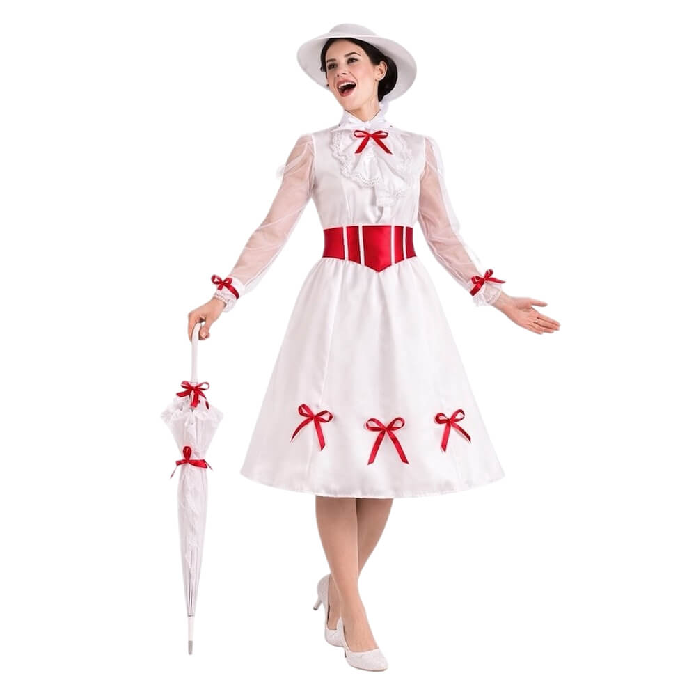 Disfraz de Niñera Mágica Adulto – Traje de Época Victoriana de Mary Poppins con Sombrero y Cinturón (3 Piezas)
