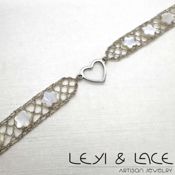 miniatura Pulsera de Encaje de Bolillos Corazón con Flores