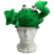 miniatura Maniquí posando con gorro de peluche 100% poliéster en forma de rana verde con ojos saltones y coron