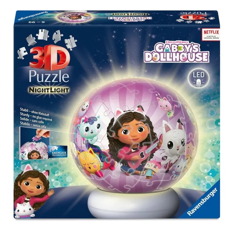 Pokémon Puzzle 3D de Gabby`s Dollhouse Puzzleball con Luz - Ravensburger