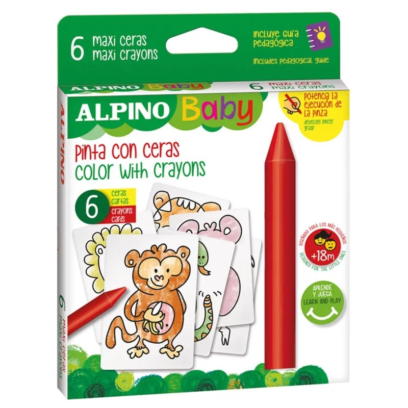 Alpino Estuche 6 ceras para bebés con cartas para colorear - Alpino