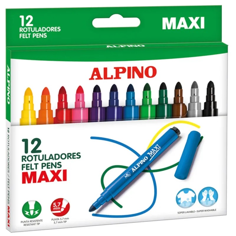 Alpino Estuche 12 rotuladores de colores Gruesos Maxi - Alpino