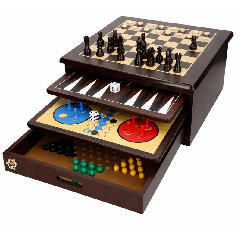 Cayro Set de Juegos de Mesa Reunidos cajón de madera con 10 diferentes +6A