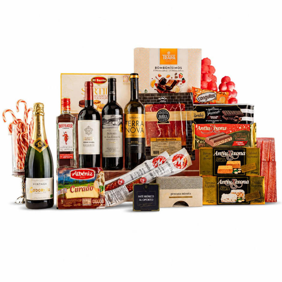 Cesta de Navidad Gourmet Ibéricos, Vinos y Dulces Selectos (Ref 907)