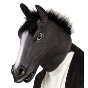 miniatura Máscara de látex de cabeza completa con forma de caballo negro y crin de pelo sintético para adulto 