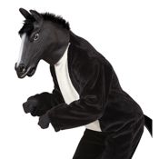 miniatura Máscara de látex de cabeza completa con forma de caballo negro y crin de pelo sintético para adulto 