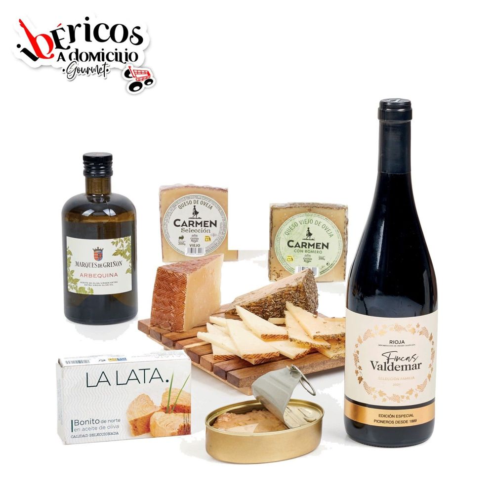 Ibéricos a Domicilio Gourmet Lote Gourmet de Navidad con Queso, Vino Rioja y Conservas Gourmet (Lote 213)
