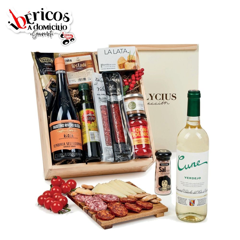 Ibéricos a Domicilio Gourmet Lote Gourmet de Navidad con Queso, Embutidos Ibéricos, 2 Vinos Rioja y Conservas Gourmet (Lote 216)