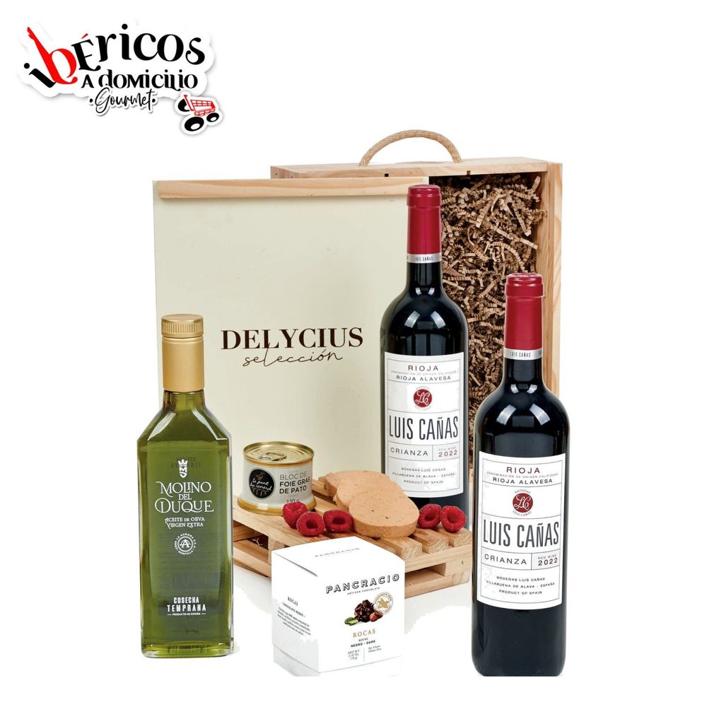 Ibéricos a Domicilio Gourmet Lote Gourmet de Navidad con 2 Vinos Rioja, Turrones y Conservas Gourmet (Lote 218)