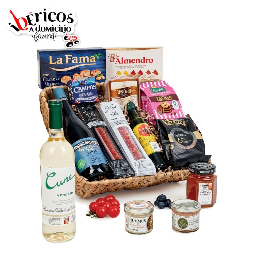 Ibéricos a Domicilio Gourmet Lote Gourmet de Navidad con Queso, Embutidos Ibéricos, 2 Vinos Rioja y Turrones (Lote 219)