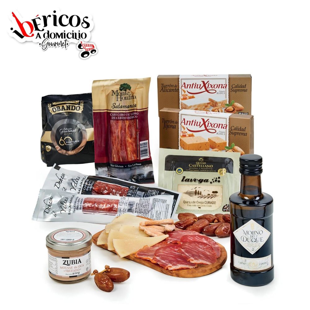 Ibéricos a Domicilio Gourmet Cesta de Navidad Ibérica 221 SIN ALCOHOL - Estuche Regalo Empresa con Embutidos Ibéricos de Bellota, Lomo