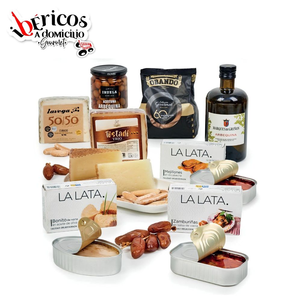 Ibéricos a Domicilio Gourmet Estuche Gourmet de Navidad 222 SIN ALCOHOL - Lote Regalo Aperitivo con Dúo Quesos Viejos