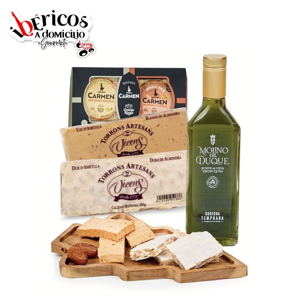 Ibéricos a Domicilio Gourmet Estuche Selección Quesos y Turrones 223 SIN ALCOHOL - Cesta de Navidad Gourmet con Queso al Pedro Ximénez